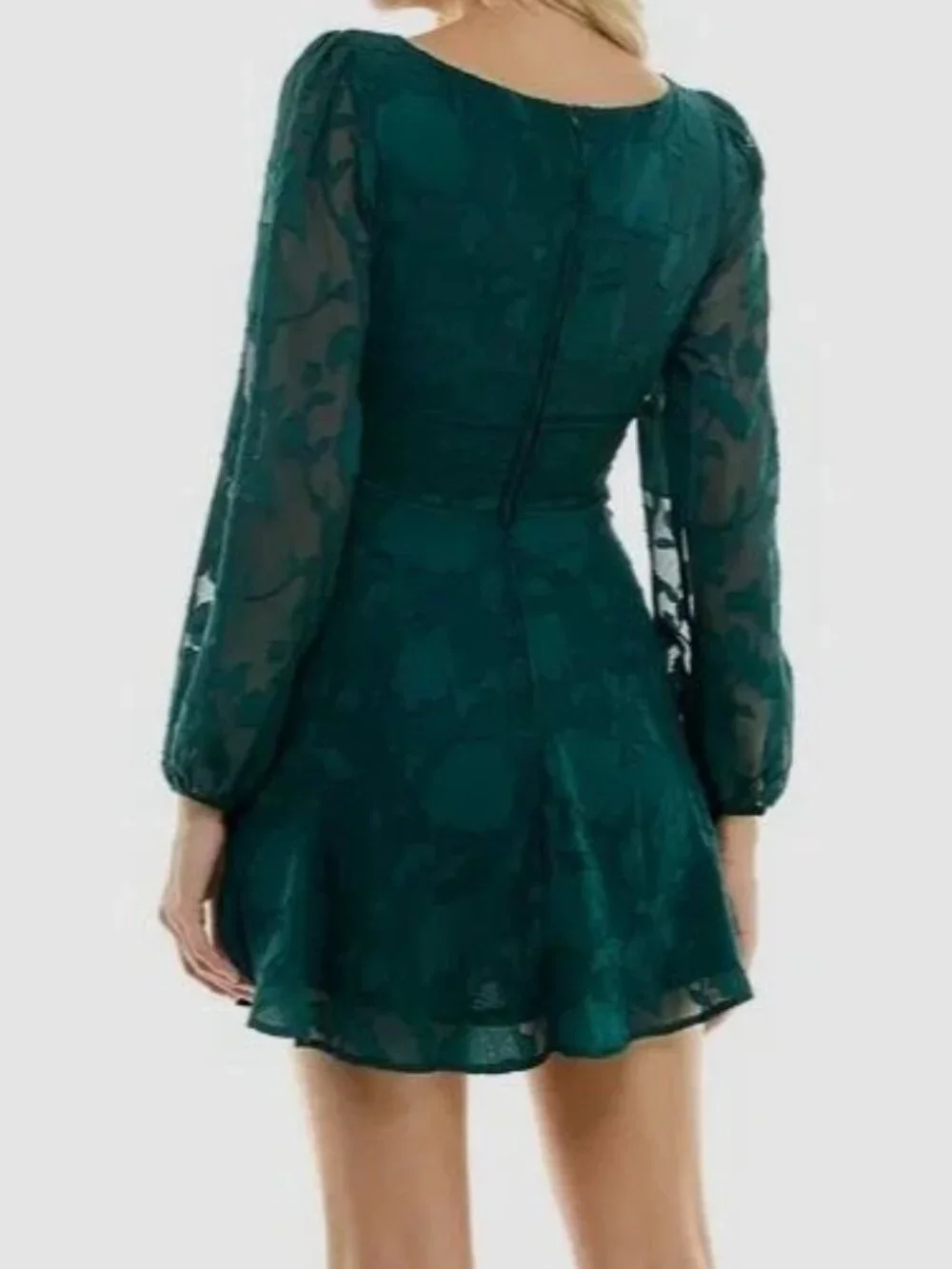 Crystal Doll Hunter Green Jacquard Floral Fit & Flare Dress Size S NWOT - Picture 2 of 3